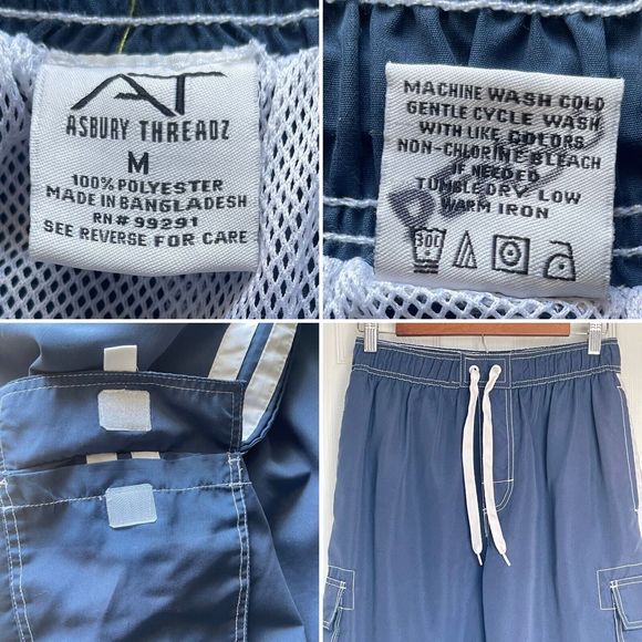 Asbury Threadz Mens Trunk Medium Elastic Waist Swim Navy Mako Core Performance - Picture 9 of 16